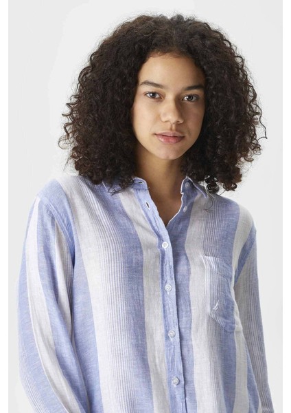 Kadın Çizgili Gömlek - Mavi modelleri