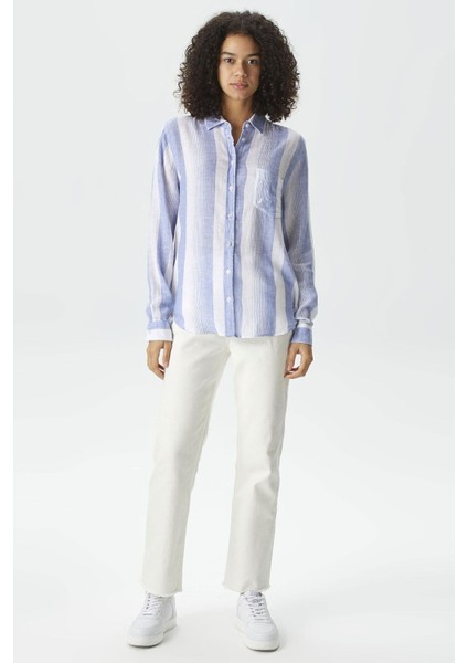 Kadın Çizgili Gömlek - Mavi fırsatları