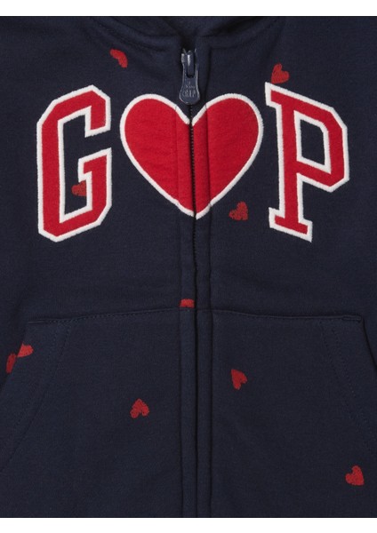 Kız Bebek Lacivert Gap Logo Relaxed Kalp Desenli Fermuarlı Fleece Sweatshirt fiyatları