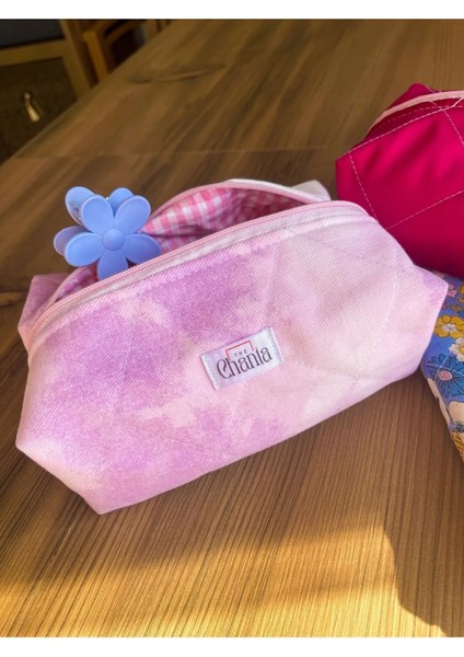 Lila Pembe Efektli Jean Kumaş Makyaj Çantası Büyük Boy fırsatları