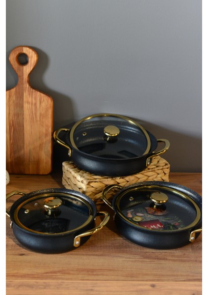 Meridian Siyah 3'Lü Granit Sahan Set