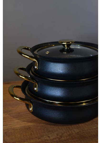Meridian Siyah 3'Lü Granit Sahan Set