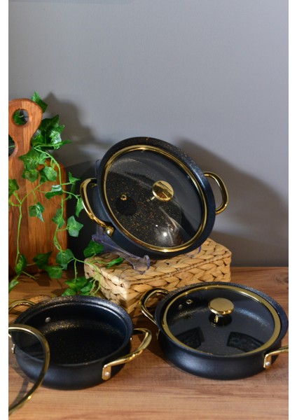 Meridian Siyah 3'Lü Granit Sahan Set
