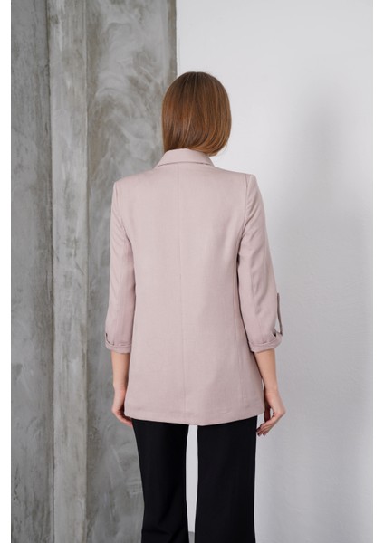 Kadın Violet Blazer Ceket, Astarlı Kol Katlamalı Oversize Ceket