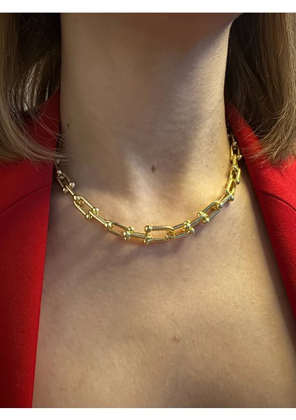 Ünlü Model Gold Çelik Kolye