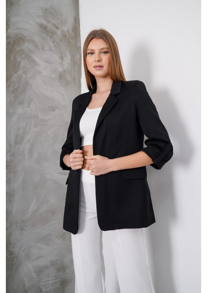 Kadın Violet Blazer Ceket, Astarlı Kol Katlamalı Oversize Ceket