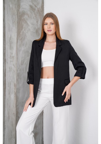 Kadın Violet Blazer Ceket, Astarlı Kol Katlamalı Oversize Ceket