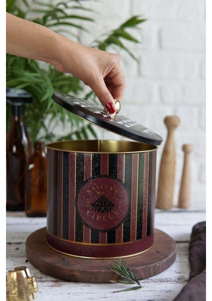 Festival Desenli Yuvarlak Metal Saklama Kabı, 14 x 12,5 Cm, 1,7 Lt