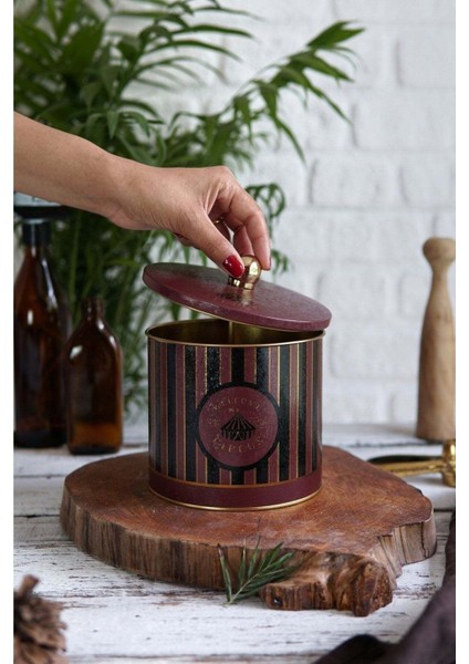 Festival Desenli Yuvarlak Metal Saklama Kabı, 17,5 x 15,5 Cm, 3,5 Lt