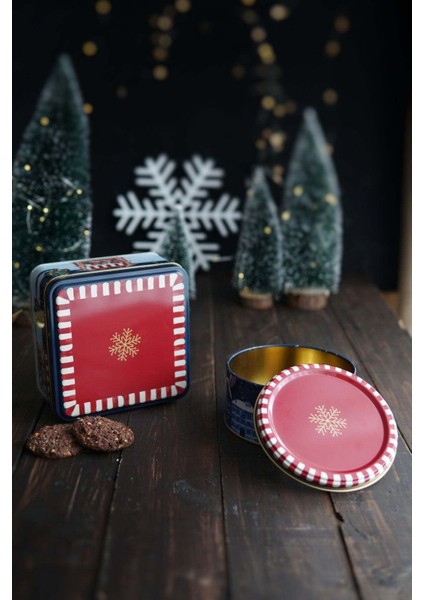 Winter Desenli 2'li Metal Saklama Kabı Seti, 1,9 Lt + 1,1 Lt