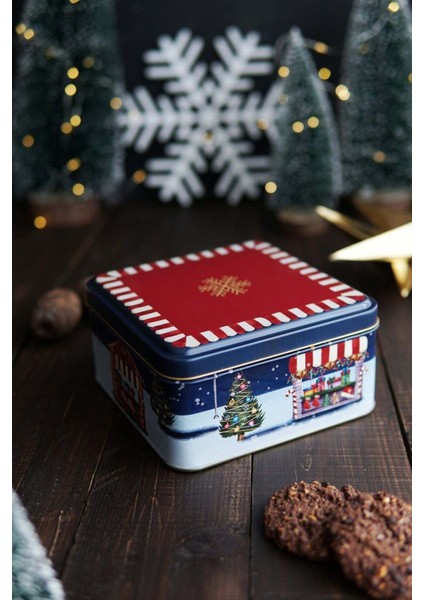 Winter Desenli 2'li Metal Saklama Kabı Seti, 1,9 Lt + 1,1 Lt