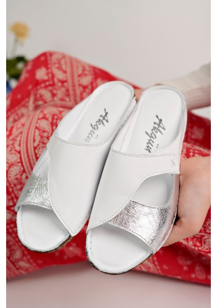 Kadın Hakiki Deri Beyaz Comfort Terlik