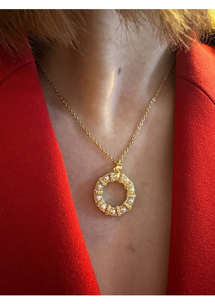 Inci Detaylı Simit Gold Çelik Kolye