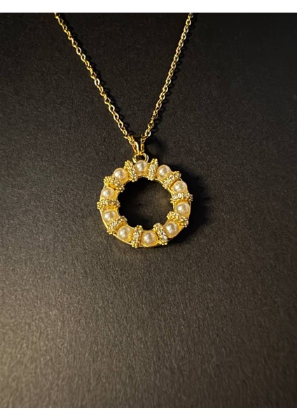 Inci Detaylı Simit Gold Çelik Kolye