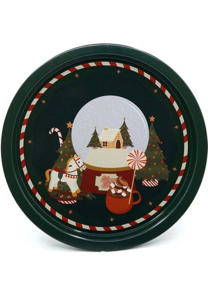 Winter Sphere Desenli Yuvarlak Metal Tepsi, 31,5 cm
