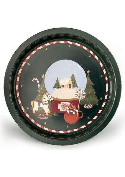 Winter Sphere Desenli Yuvarlak Metal Tepsi, 31,5 cm