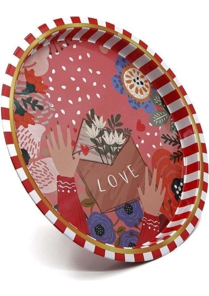 Love Desenli Yuvarlak Metal Tepsi, 31,5 cm modelleri