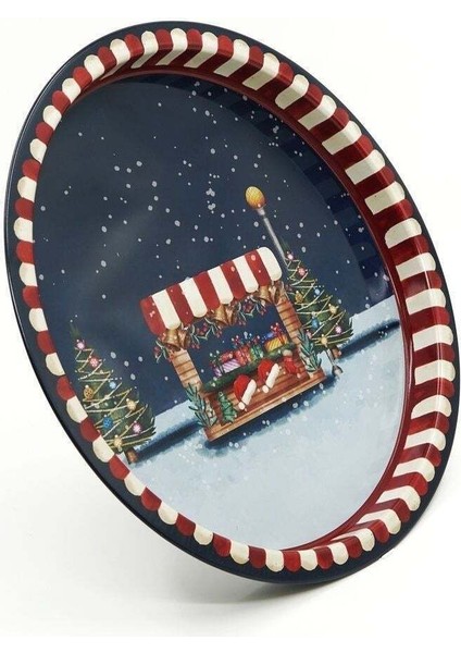 Winter Desenli Yuvarlak Metal Tepsi, 31,5 cm fırsatları