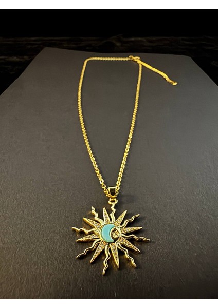 Ay Yıldız Motifli Güneş Gold Çelik Kolye modelleri