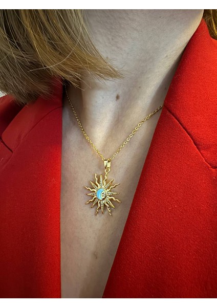 Ay Yıldız Motifli Güneş Gold Çelik Kolye fırsatları
