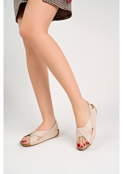 Kadın Deri Bej Anatomik Taban Yumuşak Sandalet modelleri