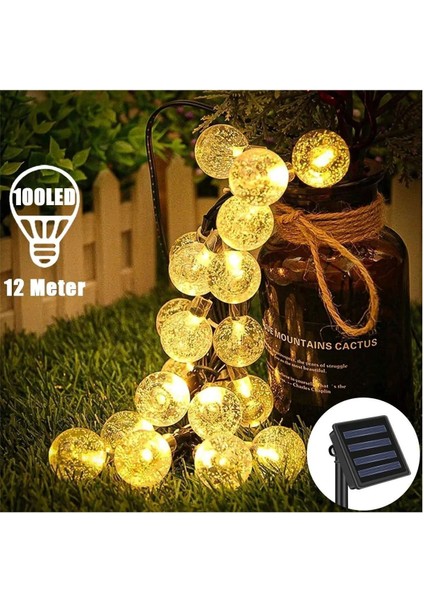 50 LED 7 Metre Sarı Opak Solar LED Işık Güneş Enerjili Bahçe Teras Balkon Ofis Ağaç Aydınlatması