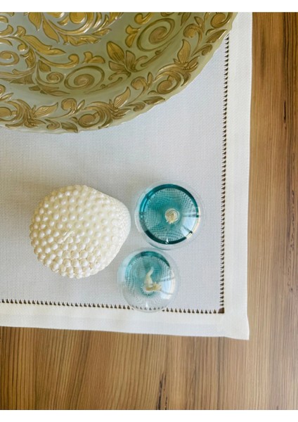 El Yapımı Antika Ajurlu Işlenebilir Linen Runner Ekru 80 x 40 cm