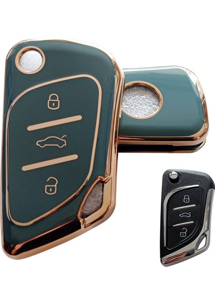 Cadillac Tipli Kd Keydiy NB30 Uyumlu Kumanda Anahtar Kılıfı Oto Anahtarlık Gri Gold