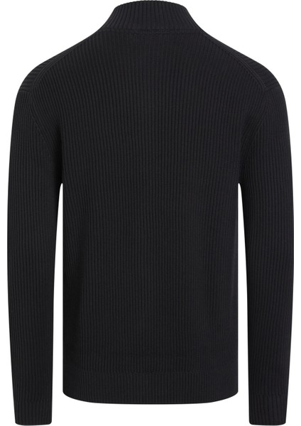 Erkek Woven Fermuarlı Kazak - Siyah