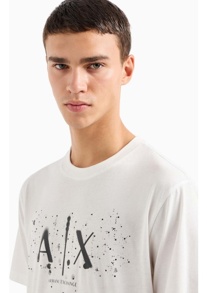 Erkek Logolu Bisiklet Yaka T-Shirt - Beyaz modelleri