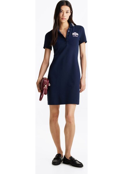 Kadın Varsity Graphic Polo Elbise - Lacivert