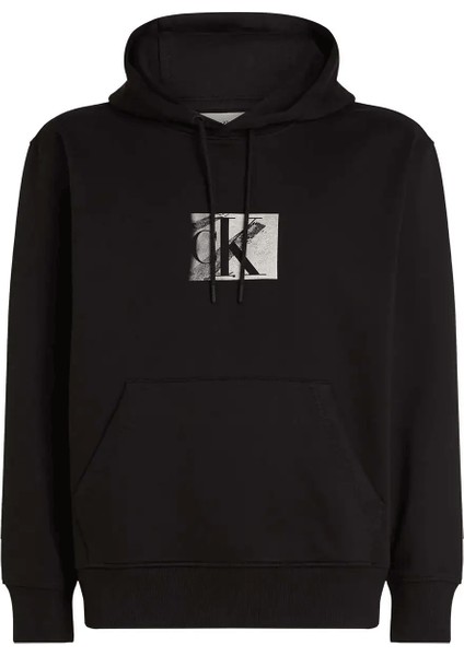 Erkek Ck Box Kapüşonlu Sweatshirt - Siyah