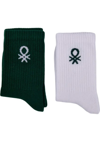 Unisex Çocuk BNT-B24092 2 Li Soket Çorap - Beyaz - Yeşil