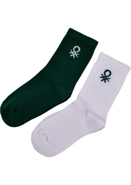 Unisex Çocuk BNT-B24092 2 Li Soket Çorap - Beyaz - Yeşil