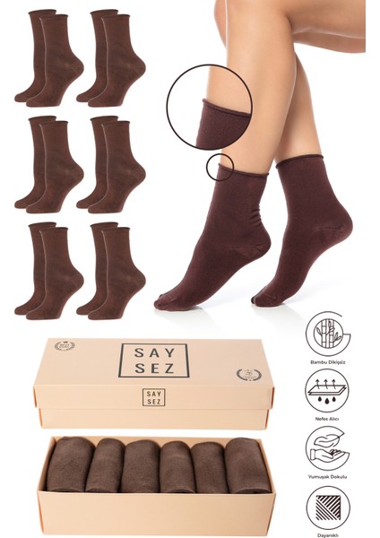 Bambu Kadın Lastiksiz Soket Dikişsiz Premium Çorap Kutulu 6'lı / Iz Bırakmaz / Sıkmayan Çorap