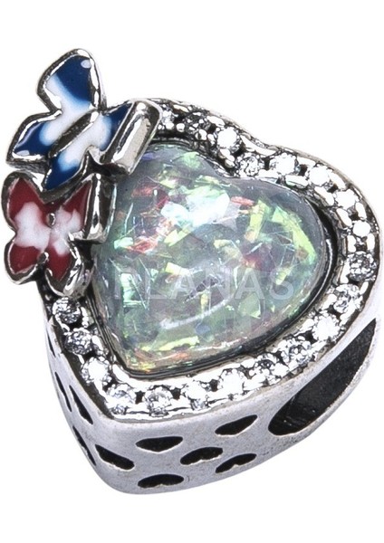 Kelebekler ve Kalp Klips Charm | 925 Ayar Gümüş