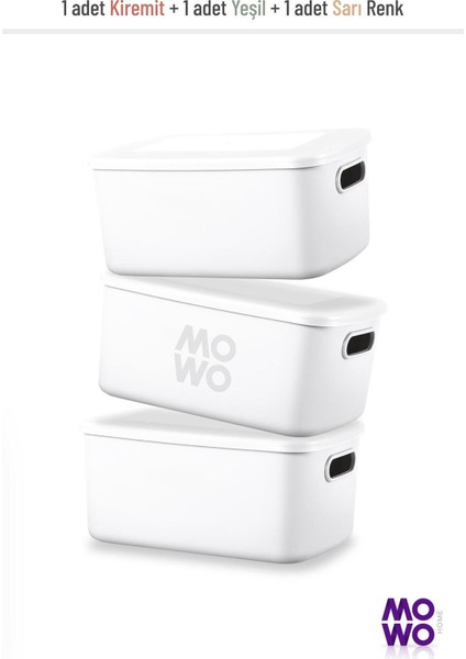 Retro Box 3'lü Beyaz 3,5 Lt Çok Amaçlı Düzenleyici Kapaklı Saklama Kutu, Organizer, Storage