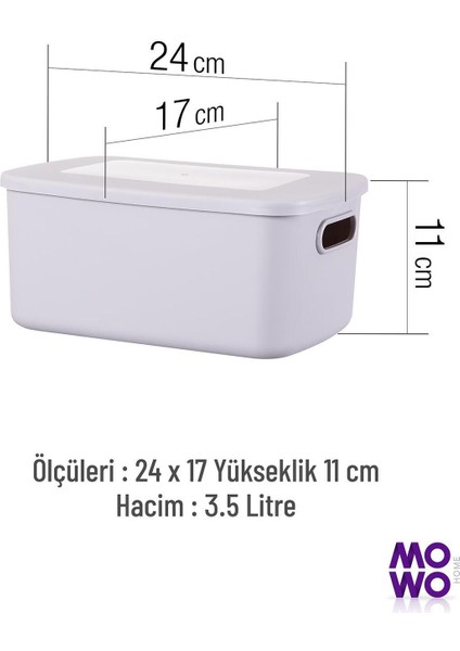Retro Box 3'lü Gri 3,5 Lt Çok Amaçlı Düzenleyici Kapaklı Saklama Kutu, Organizer, Storage