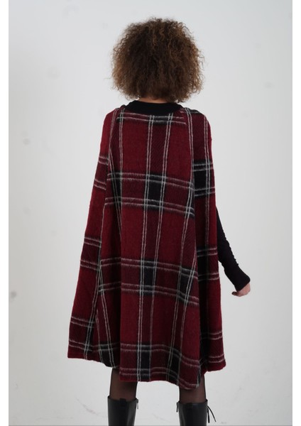 Bordo Ekoseli Pelerin modelleri