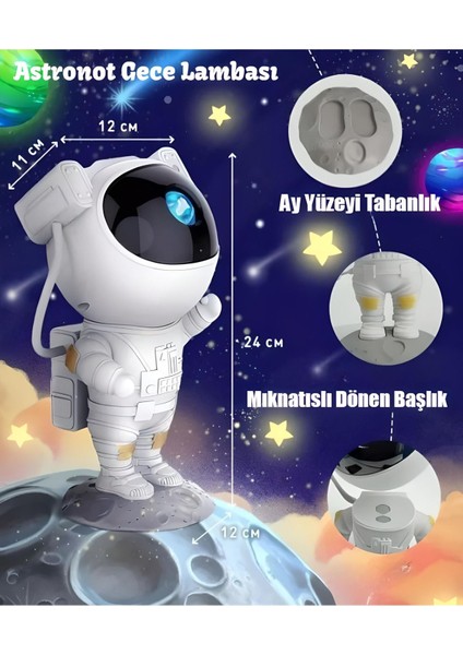 Astronot Projektör LED Işık Galaxy 360* Yıldız Projeksiyon Nasa Aurora Bulutsusu Çocuk Gece Lambası