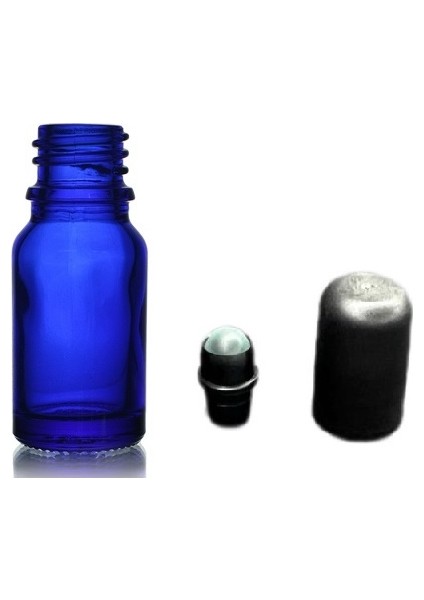 20 ml Mavi Cam Şişe Roll-On Şişe, 24 Adet, Bilye Başlıklı Şişe