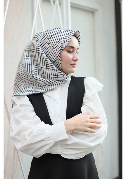 Twill Ipek Eşarp - 11390-02 Krem Siyah modelleri