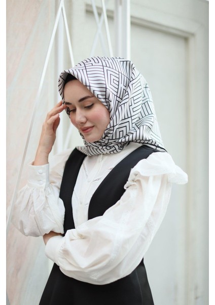 Twill Ipek Eşarp - 11390-02 Krem Siyah indirimleri