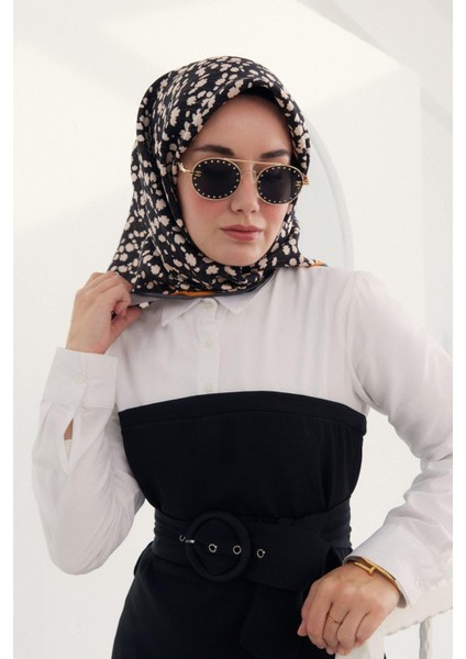 Twill Ipek Eşarp - 11412-28 Siyah Turuncu modelleri