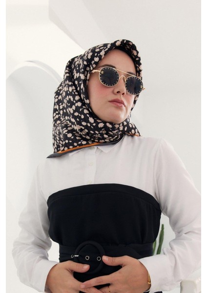 Twill Ipek Eşarp - 11412-28 Siyah Turuncu fırsatları