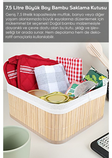 3'lü Kare Bambu Saklama Kutusu Seti - Astarlı Bambu Sepet Dekoratif Organizer Banyo Düzenleyici fırsatları