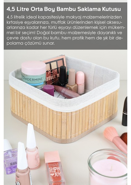 3'lü Kare Bambu Saklama Kutusu Seti - Astarlı Bambu Sepet Dekoratif Organizer Banyo Düzenleyici indirimleri