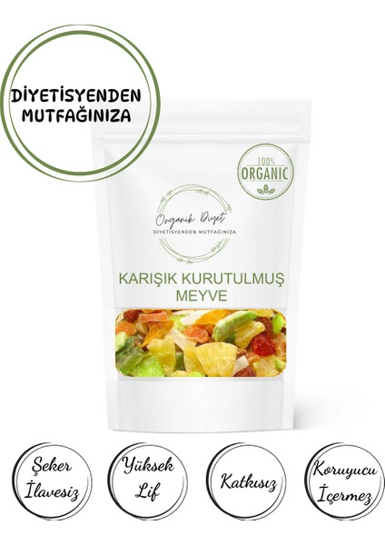 Doğal Kurutulmuş Karışık Meyveler (Şeker İlavesiz) (Ananas, Mango, Papaya, Ejder Meyvesi, Çilek, Portakal, )