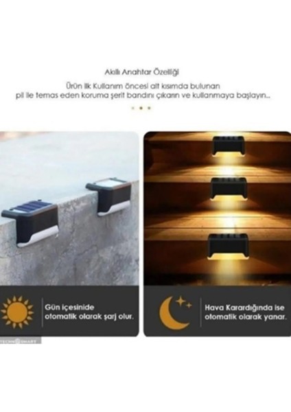 Solar Güneş Enerjili Şarj Edilen Köşebent Merdiven Bahçe Ev Ofis LED Lamba Dekor Aydınlatma 4 Adet