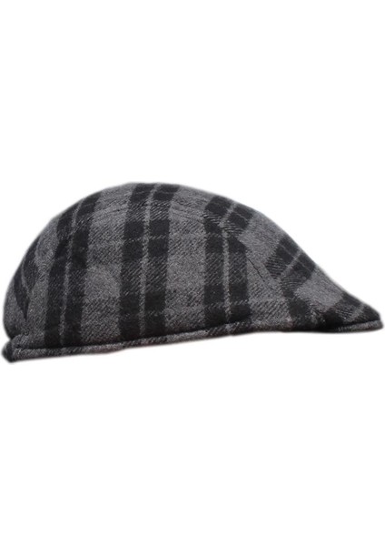 Yoncatoptan Kış ve Sonbahar Için Kulaksız Ekose Gri Kasket Şapka